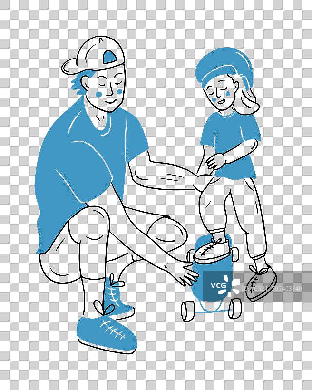 父亲和孩子训练的草图图片素材