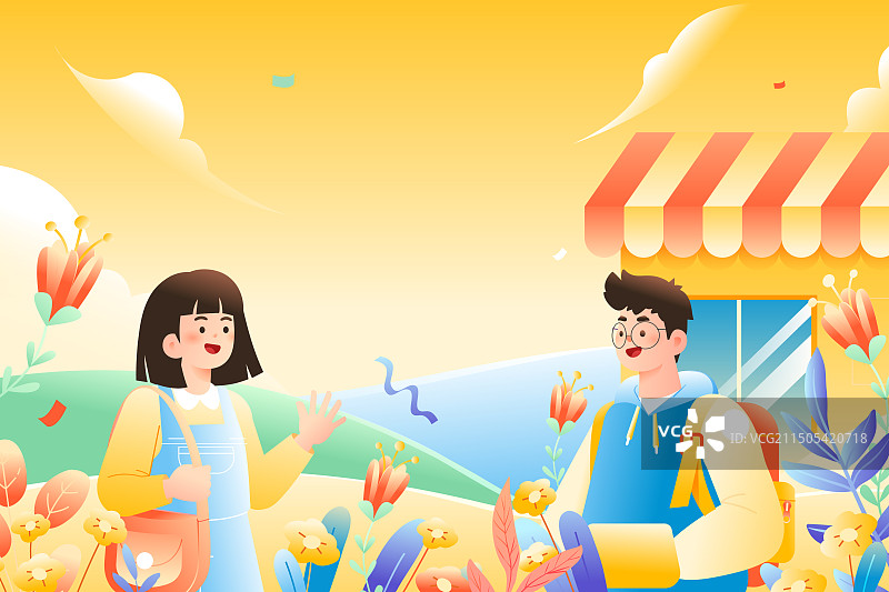 卡通夏天乐队唱歌娱乐休闲电商音乐节消费网购促销优惠购物节游戏电影朋友聚会邀请好友居家生活渐变矢量插画图片素材