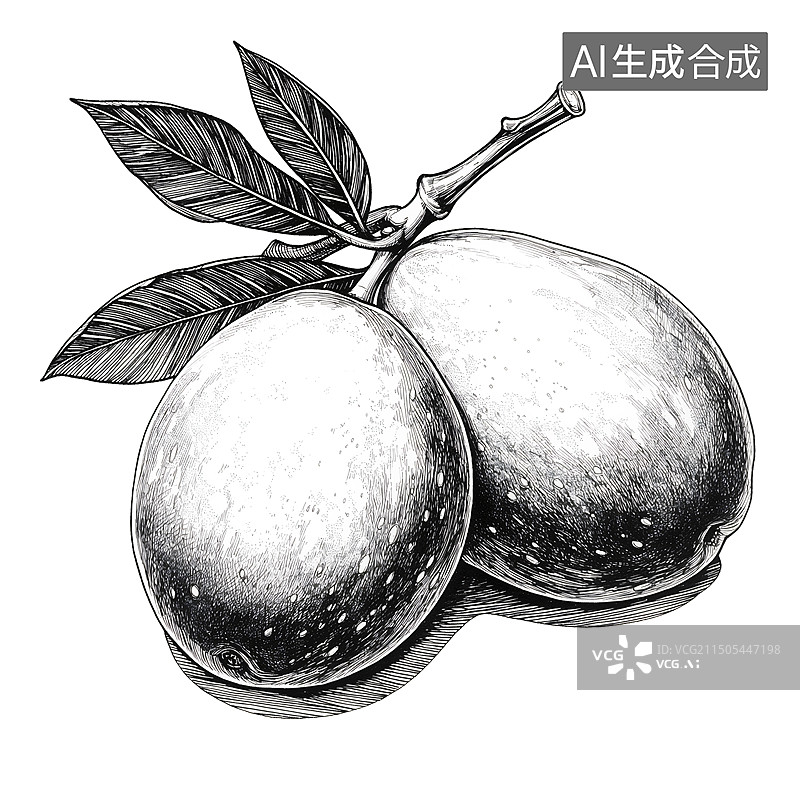 【AI数字艺术】芒果钢笔版画黑白线描插画图片素材