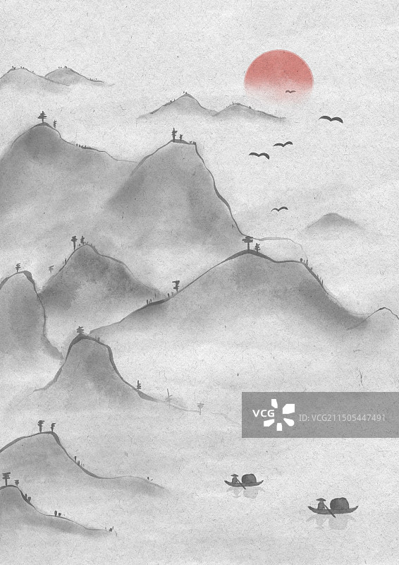 水墨风山水画背景素材图片素材