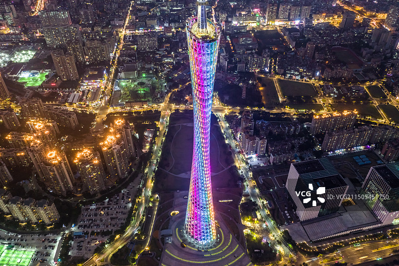 广州城市夜景航拍图片素材