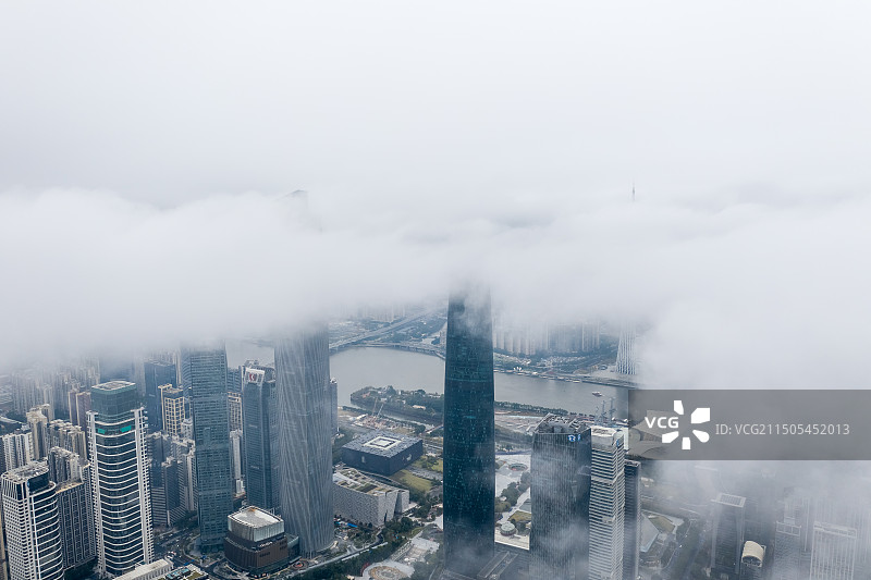 广州珠江新城云海航拍图片素材