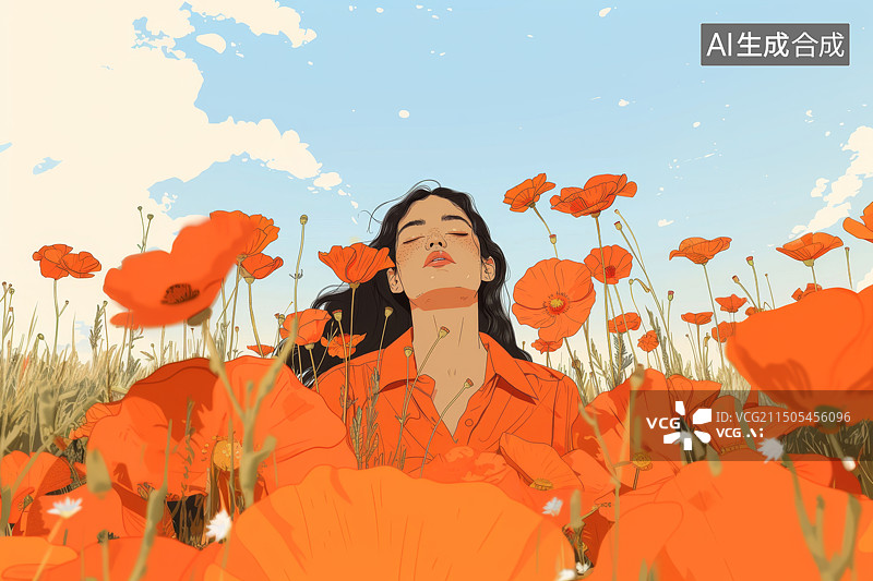 【AI数字艺术】秋天田野中的少女插画图片素材