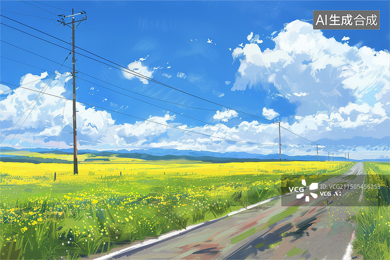 【AI数字艺术】夏日自然风景背景插画图片素材