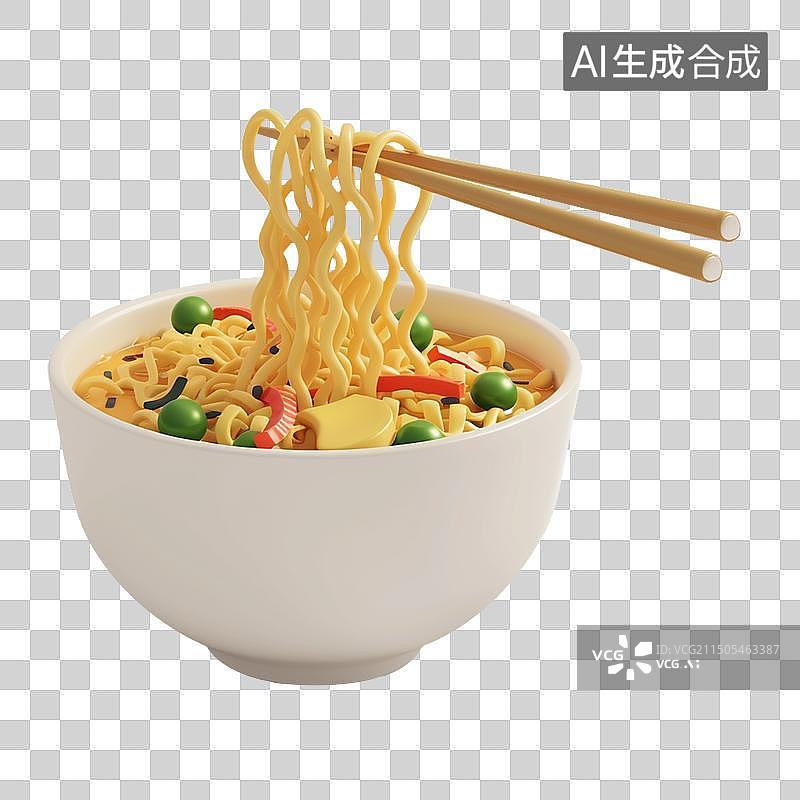 【AI数字艺术】食物3D图标一碗面条面包早餐图片素材