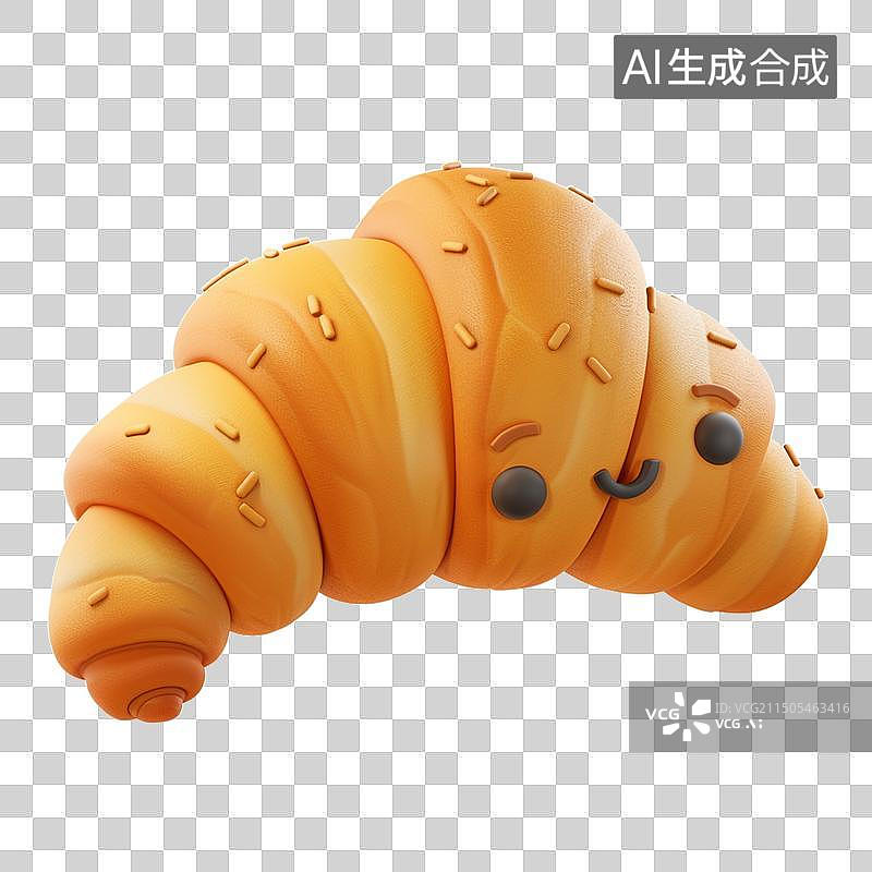 【AI数字艺术】食物3D图标可颂面包早餐图片素材