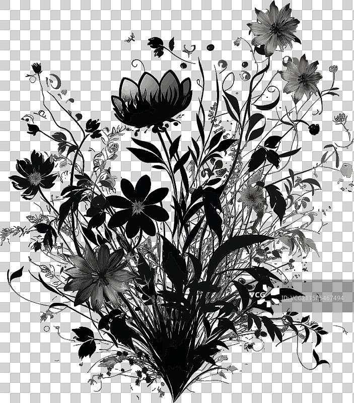 白色背景上的花束黑色轮廓图片素材