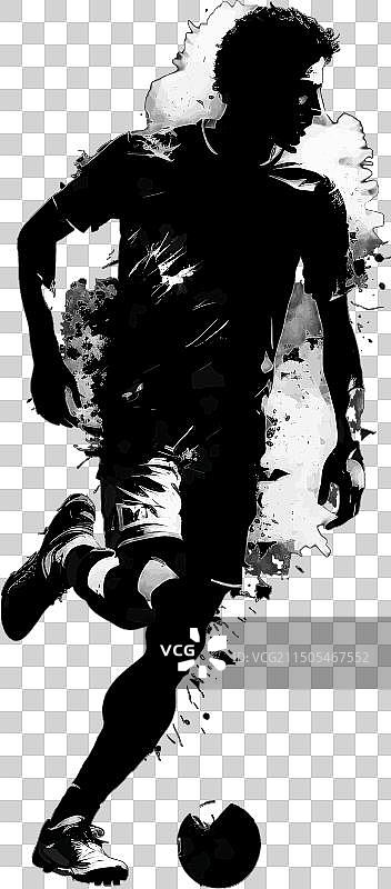白色背景上的足球运动员黑色剪影图片素材
