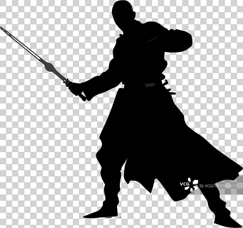 武士黑色剪影，白色背景图片素材