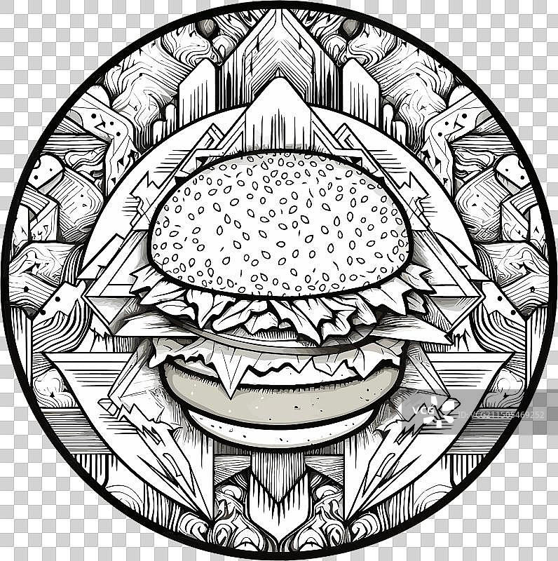 白色背景上的圆形汉堡黑色剪影图片素材