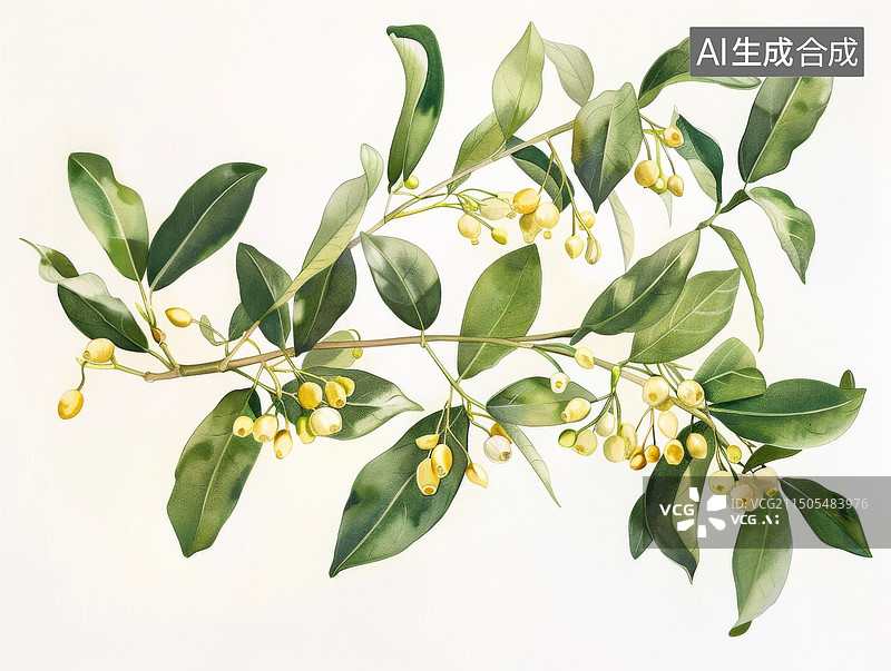 【AI数字艺术】水彩风桂花含苞待放图片素材