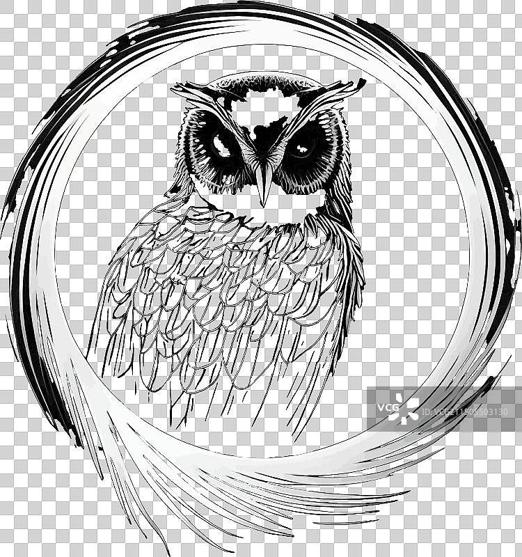 圆形黑白猫头鹰logo概念图片素材