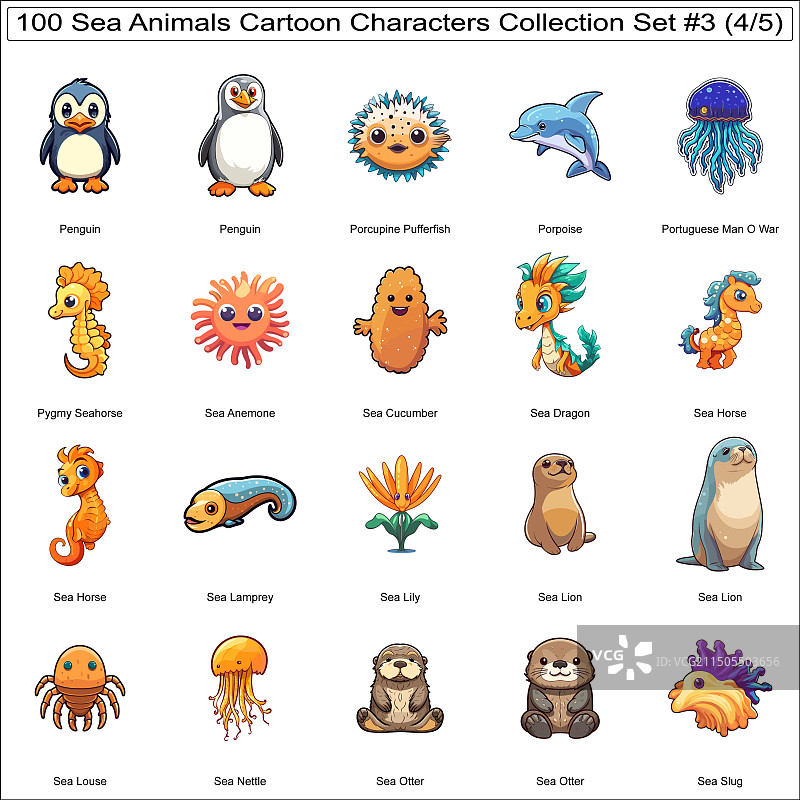 100个海洋动物卡通角色合集图片素材