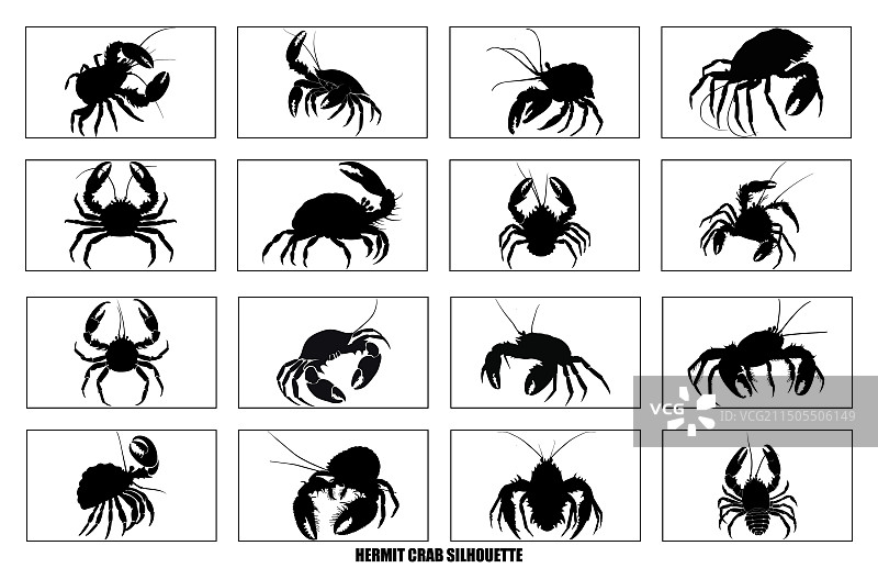 一组寄居蟹动物剪影图片素材