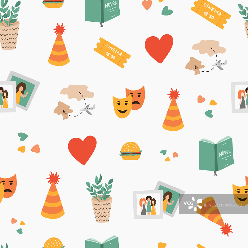 可爱多彩的手绘无缝图案图片素材