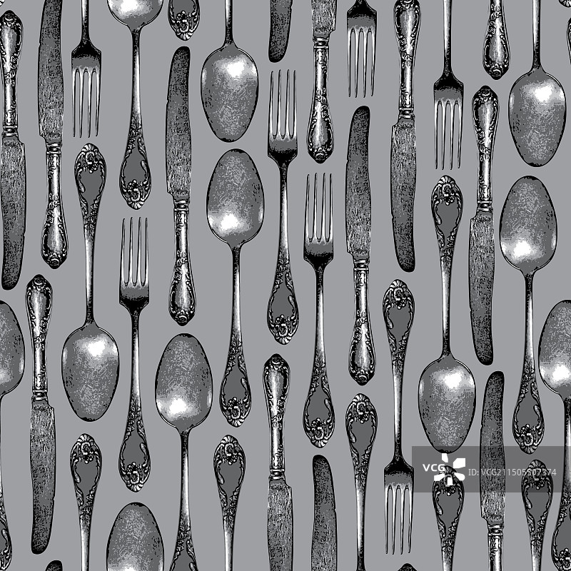 银制餐具无缝图案图片素材