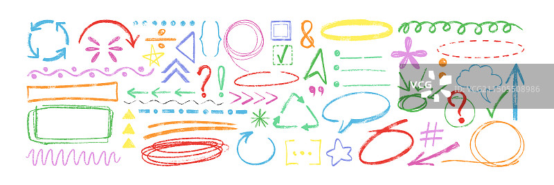 手绘彩色蜡笔箭头粉笔铅笔图片素材