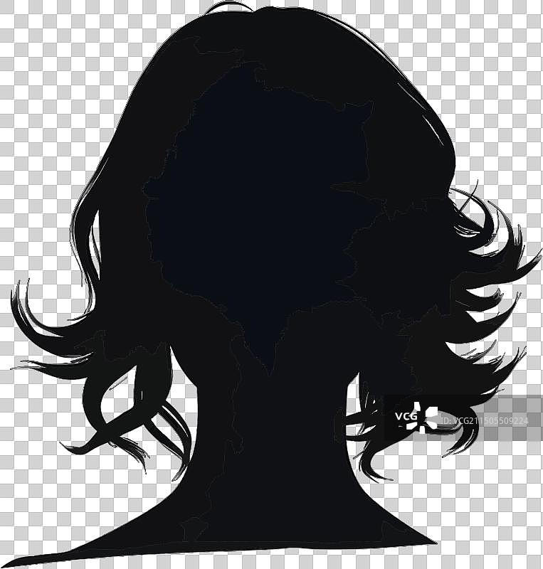 白色背景上的女人后脑勺黑色剪影图片素材