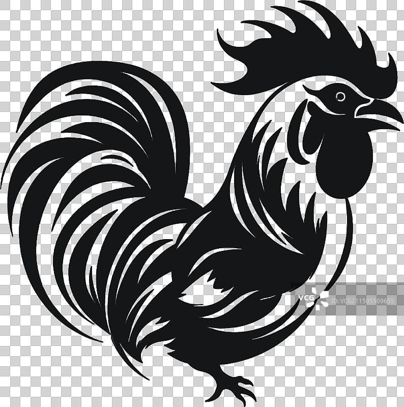 白色背景上的黑色公鸡轮廓纹身图片素材
