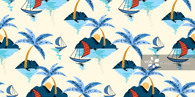 夏季热带岛屿无缝度假图案图片素材