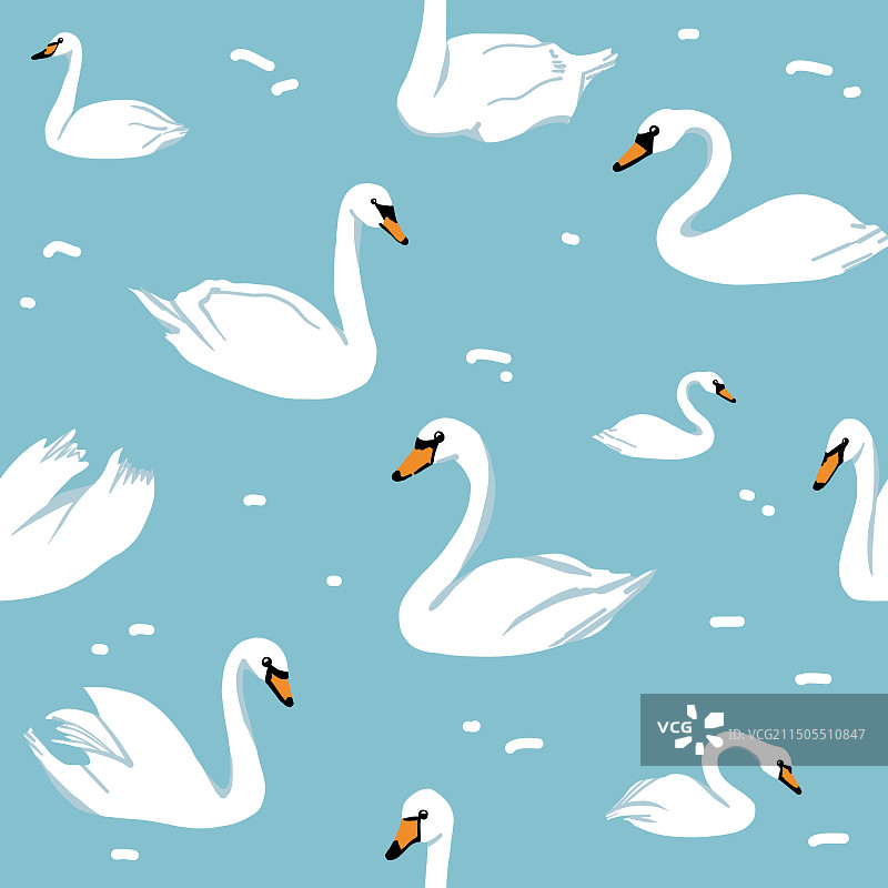 蓝色湖面上无缝的天鹅图案图片素材
