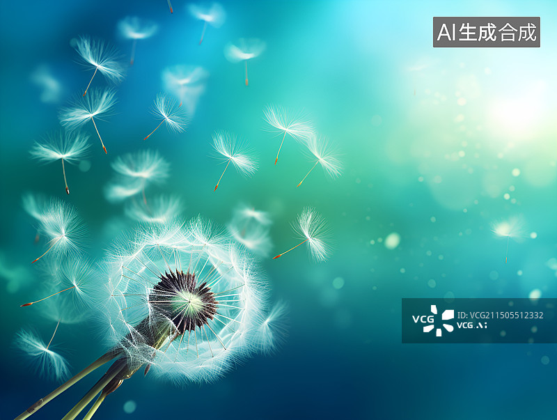 【AI数字艺术】春天蒲公英种子随风飞舞图片素材