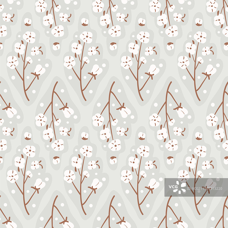 棉花枝与花朵无缝图案图片素材