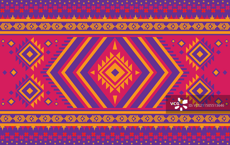 红色民族风几何花卉无缝图案图片素材