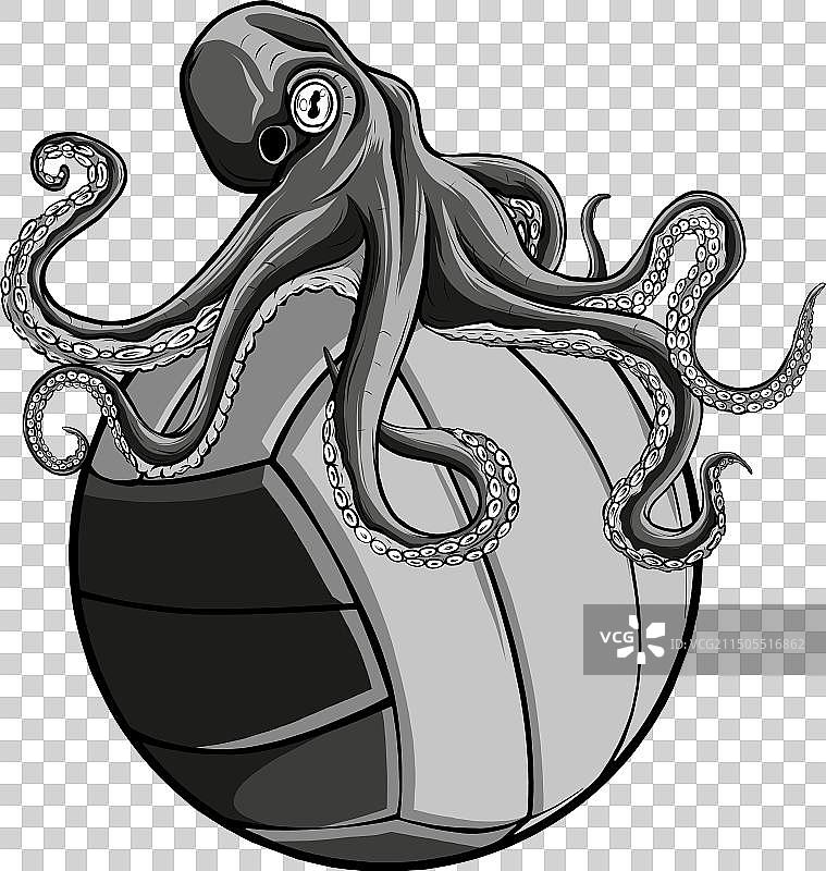 单色章鱼矢量图图片素材