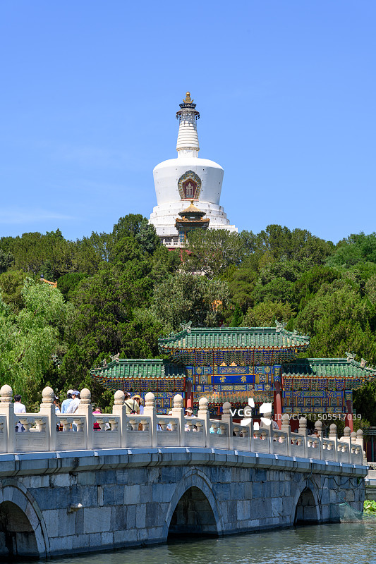 北京北海公园积翠堆云桥与永安寺白塔图片素材
