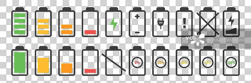 不同电量等级的扁平电池图标图片素材