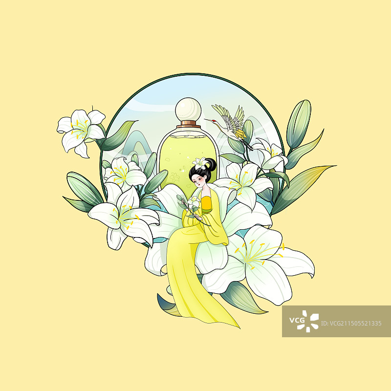 新中式香水百合包装插画图片素材