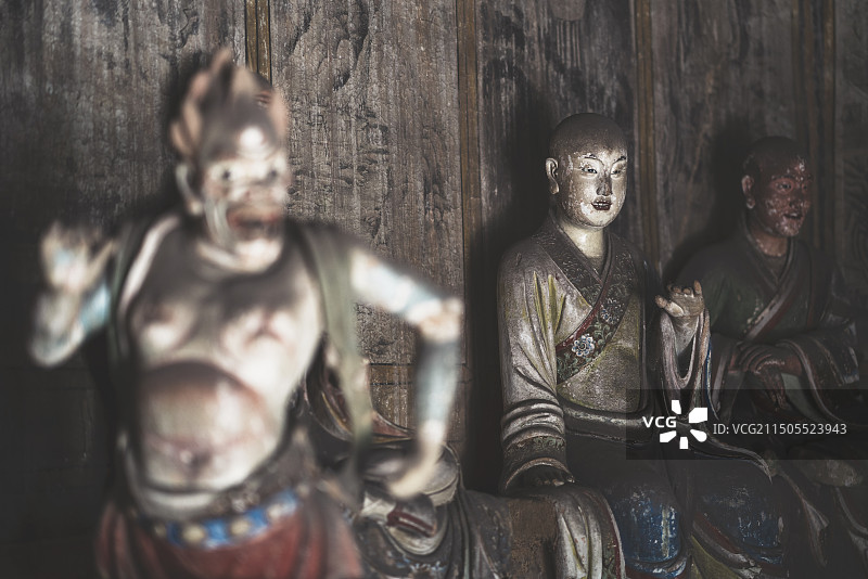 山西灵石资寿寺十八罗汉塑像图片素材