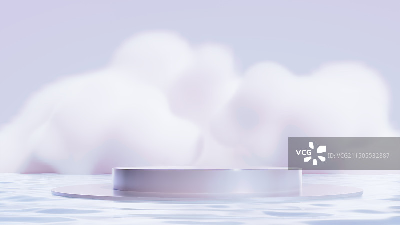 写实粉紫色天空白云水面上的产品展台电商背景图片素材