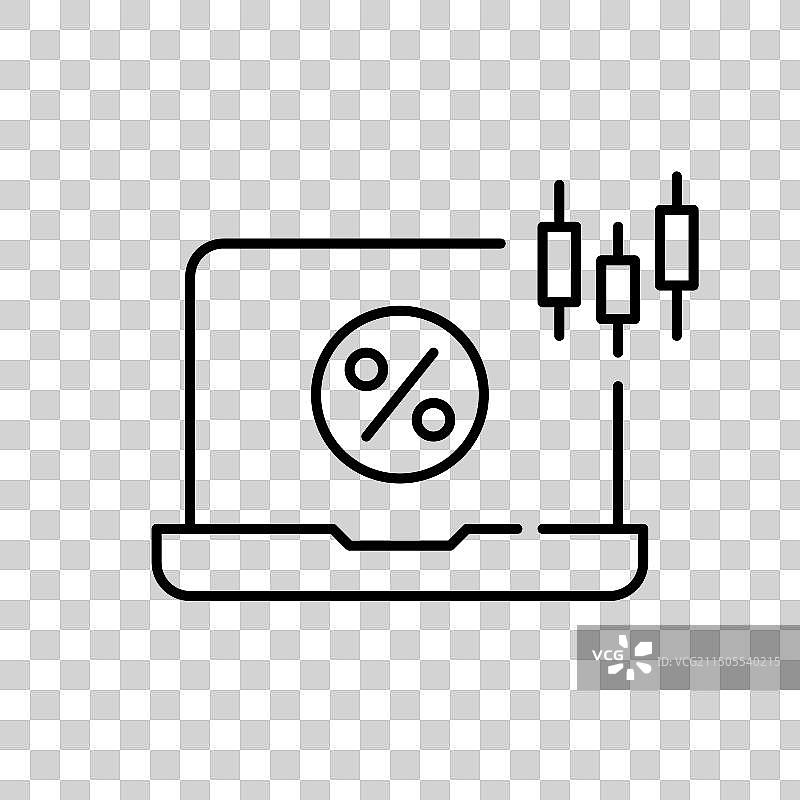 带有百分比符号和蜡烛图的笔记本电脑图片素材