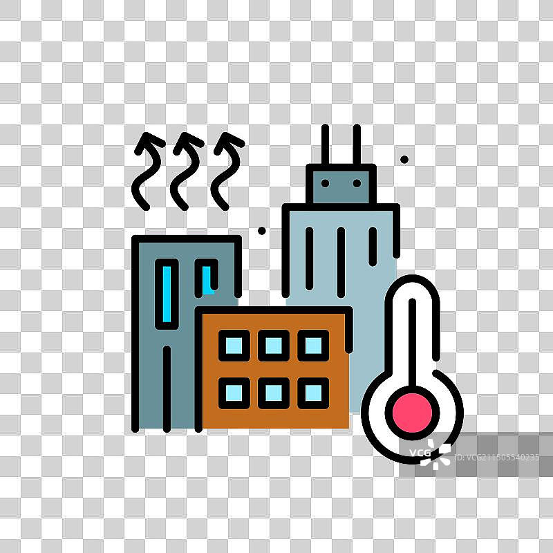 城市高温：城市天际线与红色温度计图片素材