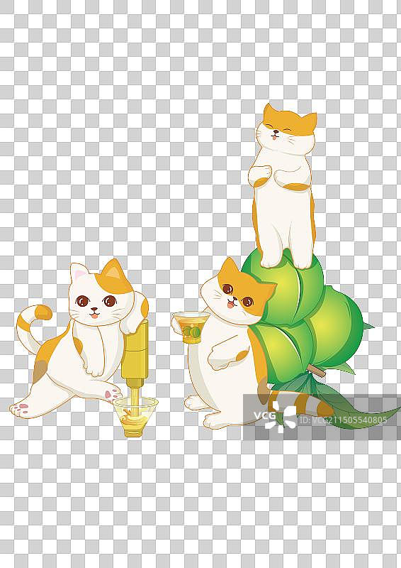 小猫喝青梅汁免抠元素 青梅 猫咪插画图片素材