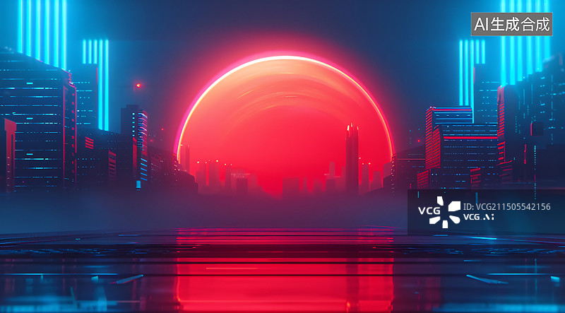 【AI数字艺术】赛博朋克城市建筑现代科幻商务三维渲染插画图片素材