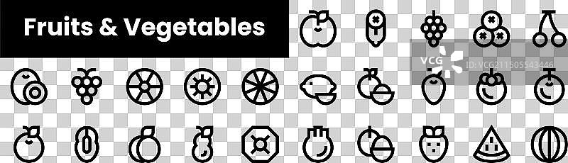 水果蔬菜轮廓图标合集图片素材