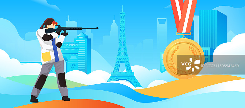 2024巴黎奥运会中国运动员人物矢量插画海报图片素材