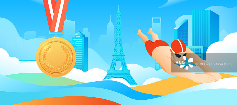 2024巴黎奥运会中国运动员人物矢量插画海报图片素材
