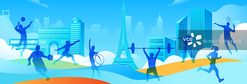 2024巴黎奥运会中国运动员人物矢量插画海报图片素材