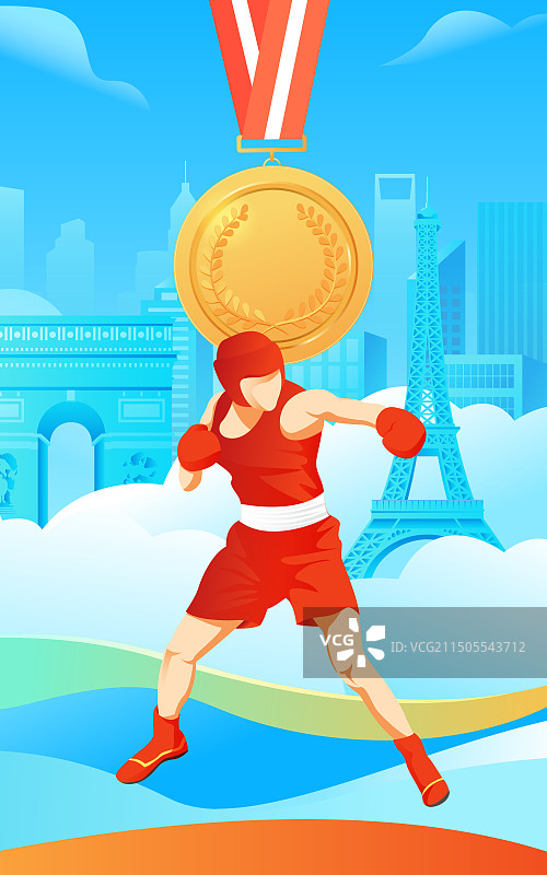 2024巴黎奥运会中国运动员人物矢量插画海报图片素材