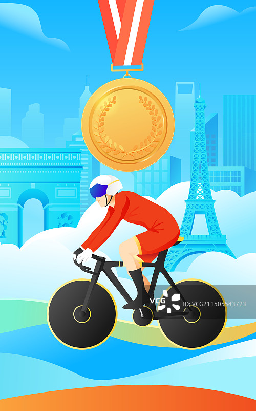 2024巴黎奥运会中国运动员人物矢量插画海报图片素材