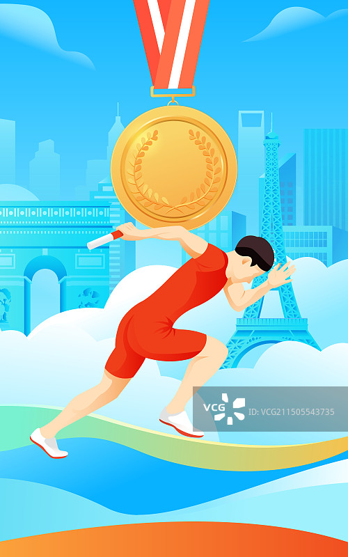2024巴黎奥运会中国运动员人物矢量插画海报图片素材