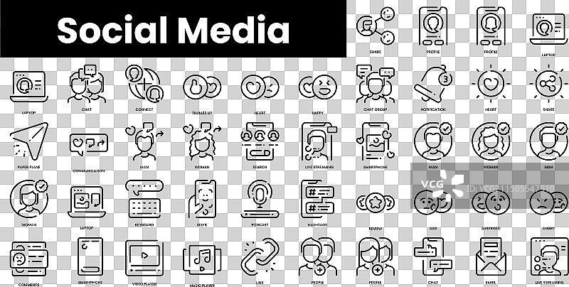 极简细线条社交媒体图标合集图片素材