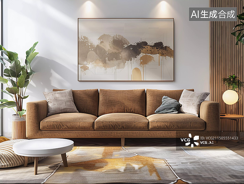 【AI数字艺术】复古棕色皮质沙发室内软装素材图片素材