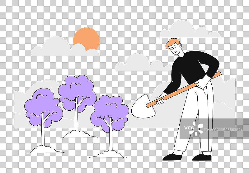 男人种树 简约风格图片素材