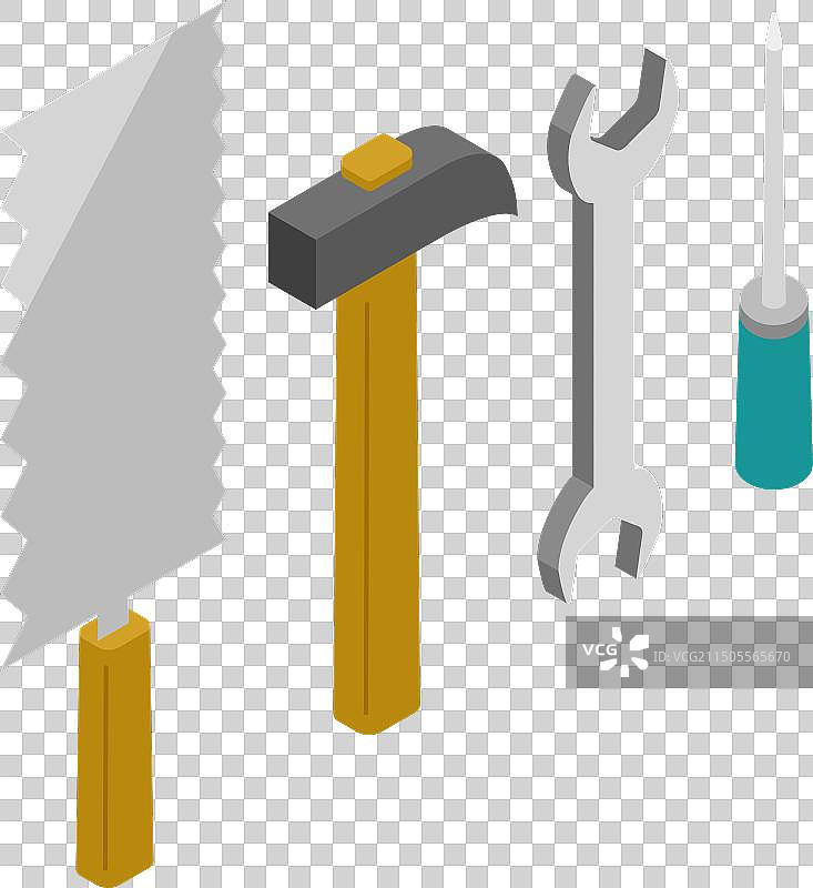 锯子锤子扳手螺丝刀2.5D工具套装图片素材