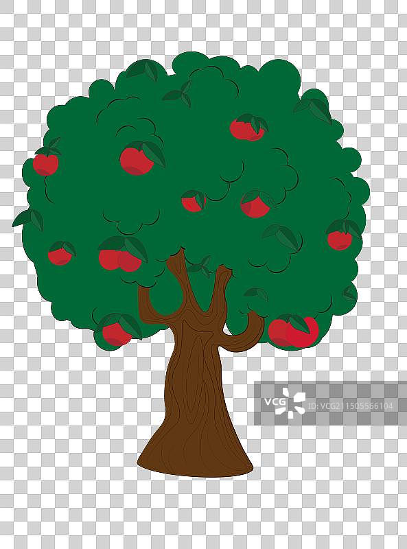 长满红色苹果和绿色叶子的高大树木图片素材